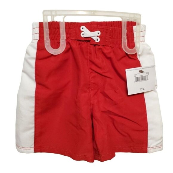 Op Swim Trunks 12-18 Months Red White  Solid 100% Polyester - Picture 1 of 4